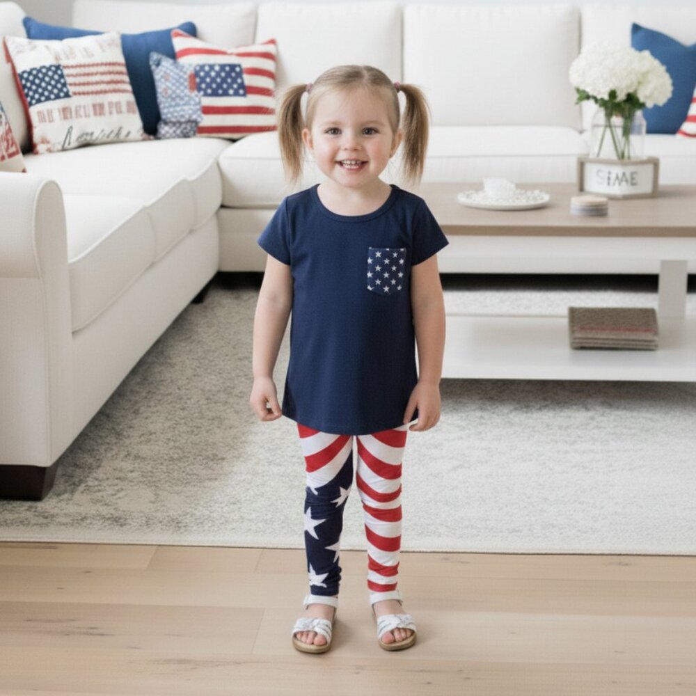 S/L NEW Girls American Flag Leggings Patriotic 4th of July Labor Day Leggings - Picture 3 of 6